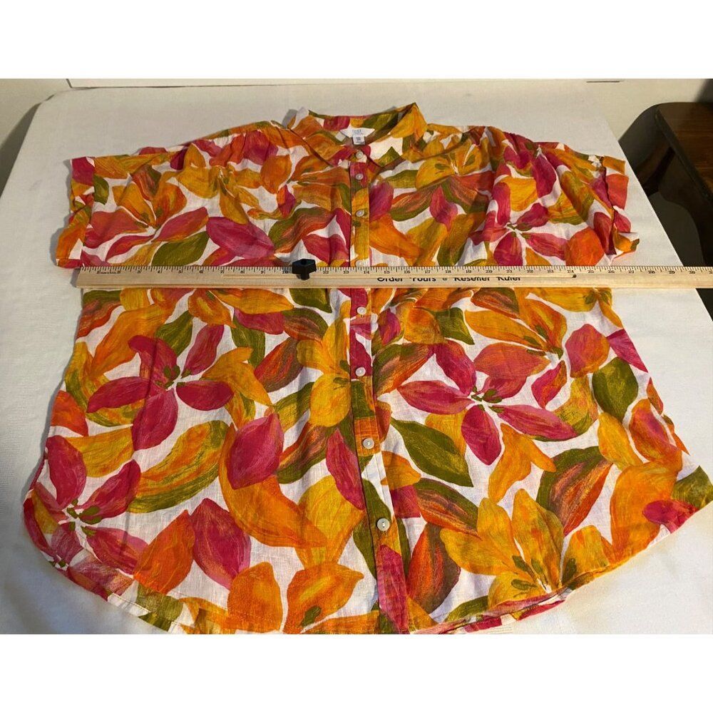 Time And Tru Shirt Women XXL Multicolor Button Up Top Leaf Floral Casual NWOT - Picture 5 of 14